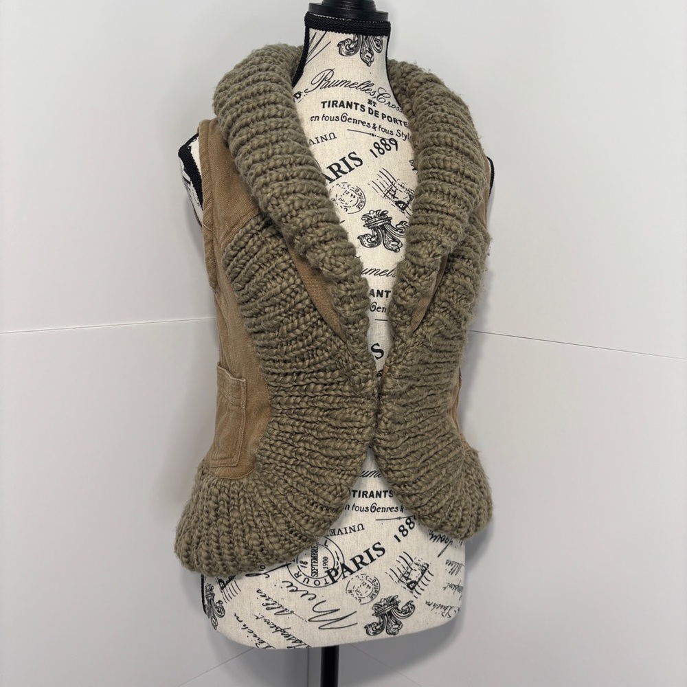 Free People Women’s Brown Cotton Wool Blend Fitted Vest Boho Y2K Hippie Girl
